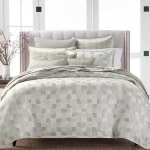 Hudson Park Facets KING Duvet Cover & 2 STANDARD Shams Silver